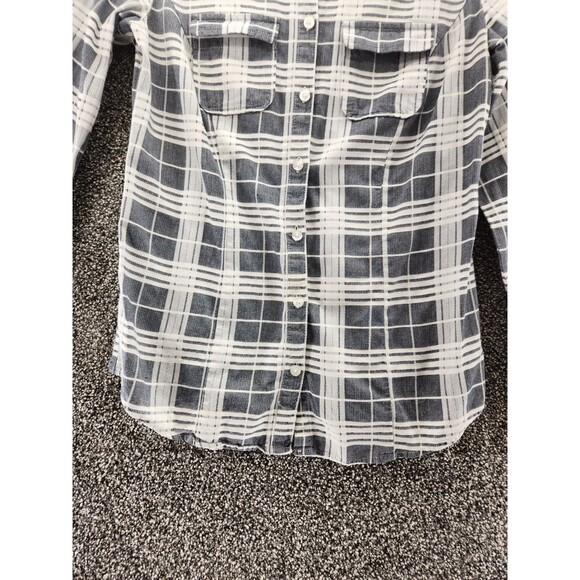 I Love Ronson Xs Gray White Plaid Button Down Long Sleeve Blouse - Picture 3 of 6